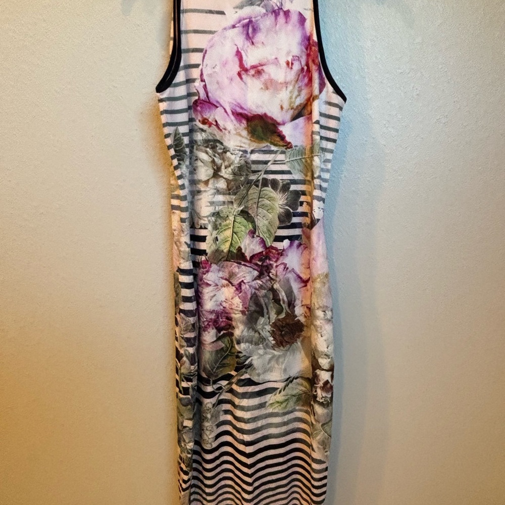 Ted Baker Floral Stripe Sleeveless Maxi Dress - Pink, White, Green
